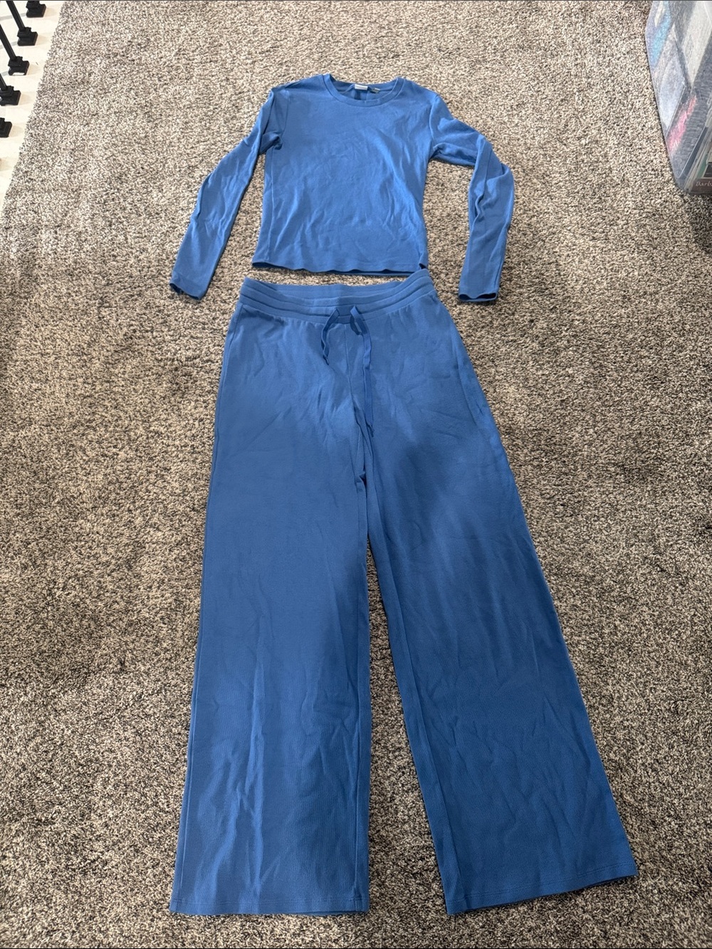 Aritzia Two-Piece Wide-Leg Lounge Set - Blue